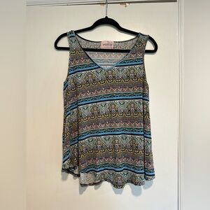 Epilogue Women’s XL Multicolor Paisley Sleeveless Flowy Stretch Tank Top.